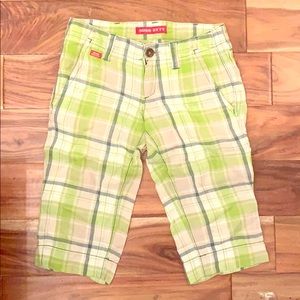 Miss Sixty green plaid linen Bermuda shorts